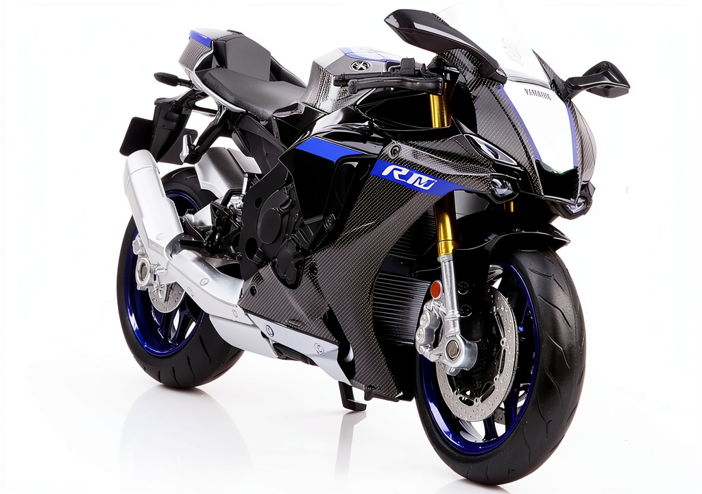 Close-up of Xingxi Toys motorcycle model showing zinc alloy details and rubber tires