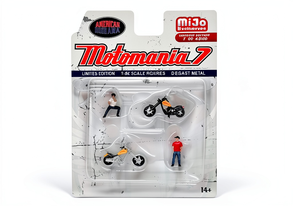 'American Diorama die-cast motorcycle toy figure displayed on a shelf'