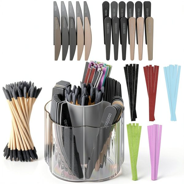 Lasnten 131 Pcs Sanding Sticks Set 360 Degree Rotating Holder 40 Polishing Sticks 30 Sanding Twigs 60 Double Side Slanted Twigs for Plastic Models Jewelry Woodworking Hobby Arts Crafts-0